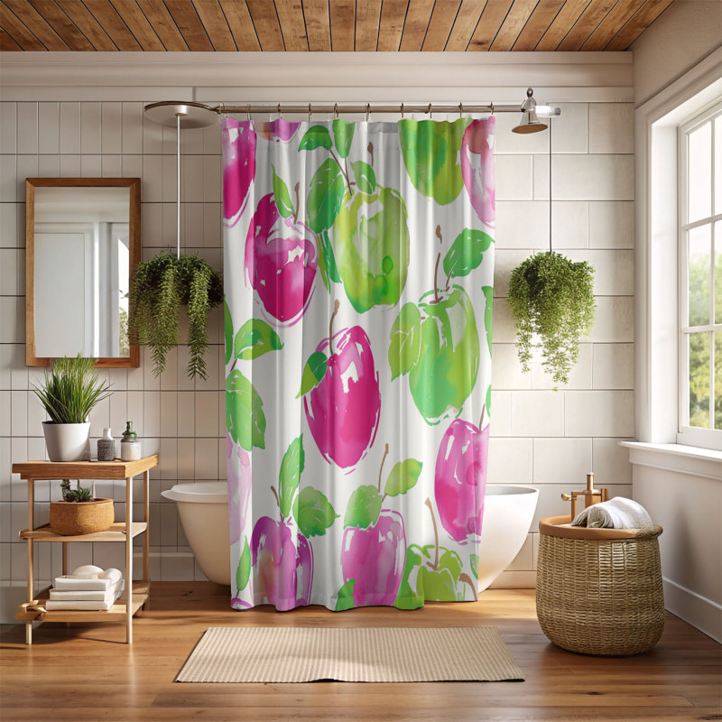Rideau de douche standard 1 pièce Preppy Apple Motifs, H 74 po x l 71 po
