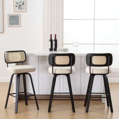Adianey Swivel Upholstered Rattan Back Counter & Bar Stool