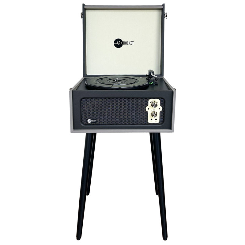 Gray Retro Turntable with Built-in Speakers and Removable Legs