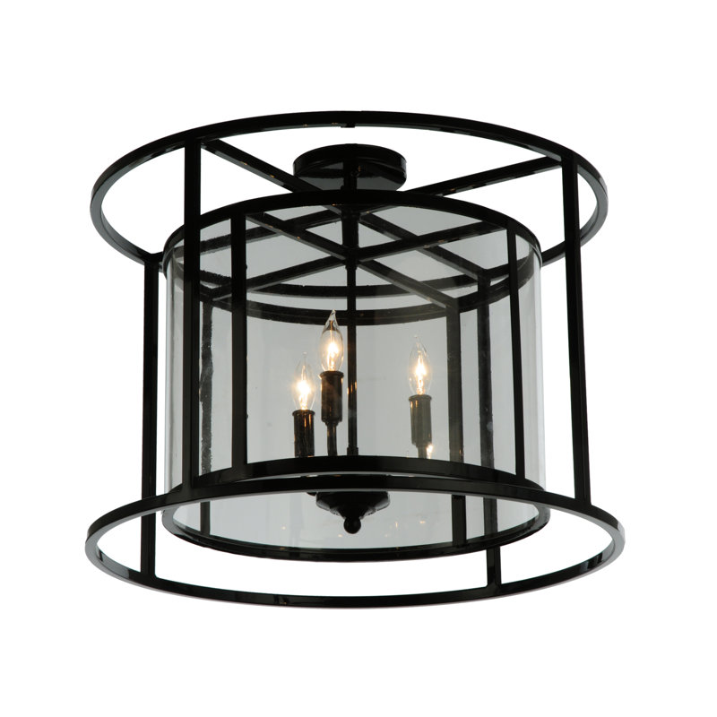 22" Black Crystal Semi Flush Mount Light Fixture