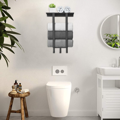 Wall Mounted Towel Racks, Towel Rack With Shelf & 3 Hooks, Towel Storage Holder