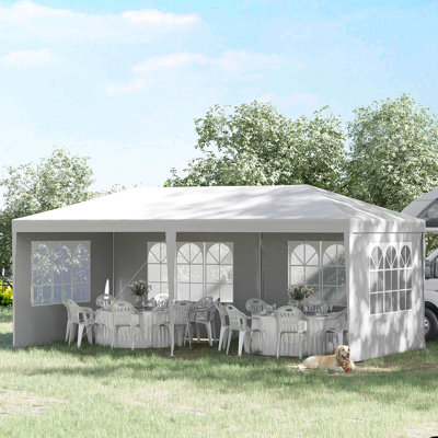 Outsunny Large Party Tent, Events Shelter Canopy Gazebo With 4 Removable Side Walls, Shade Shelter For Weddings, White