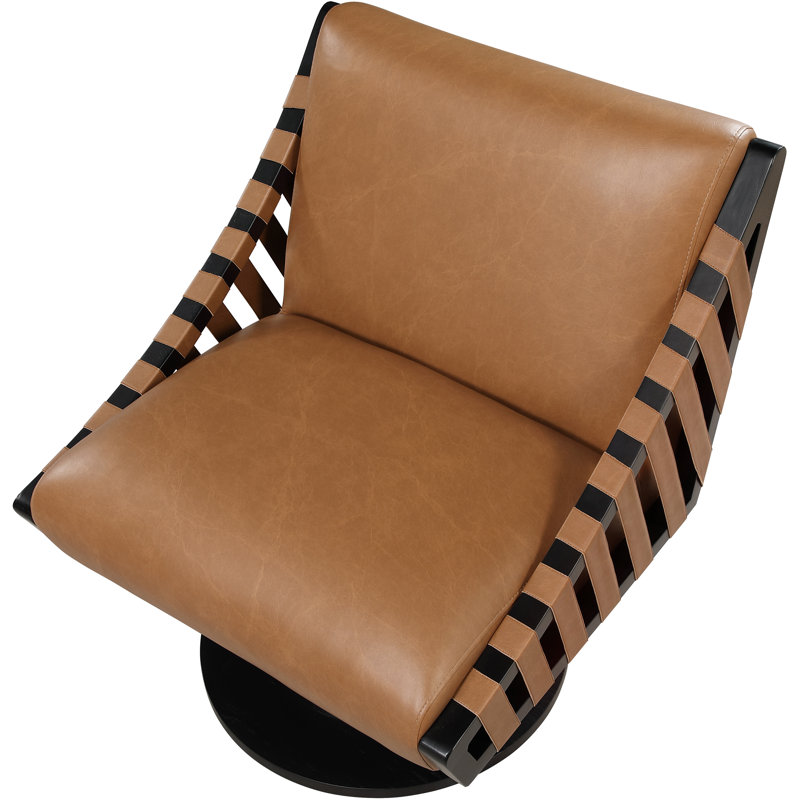 Quinton Vegan Leather Swivel Accent Chair, Cognac Vegan Leather, Black