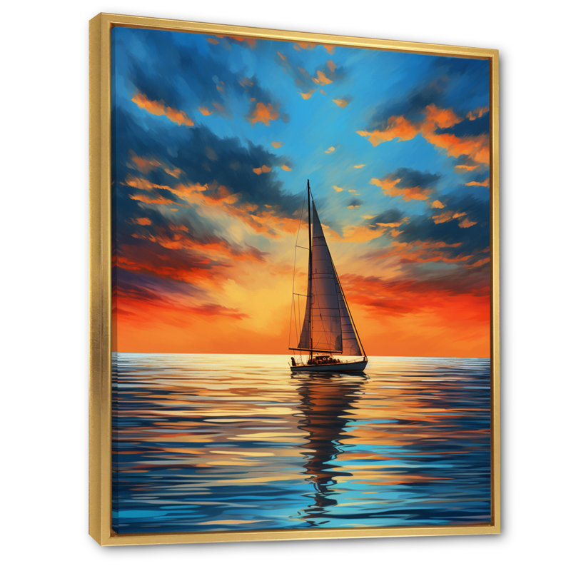 Voilier lumineux Horizons I sur impression sur toile, L 24 po x H 32 po, Cadre flottant doré