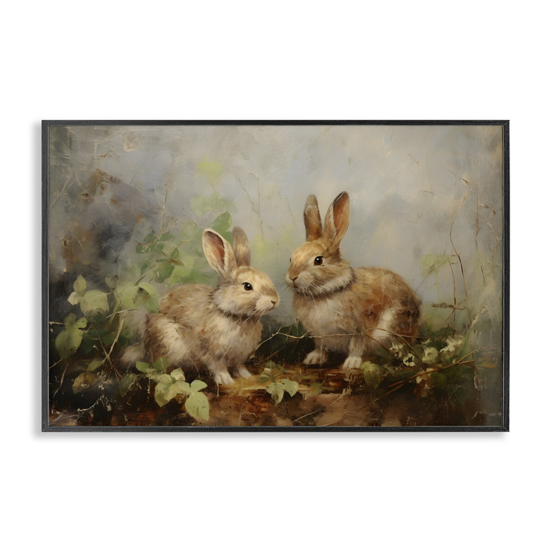 «Wild Rabbits in Nature», estampe numérique encadrée par Petal Prints Design, Giclée encadrée noir minuit, H 16 po x l 24 po