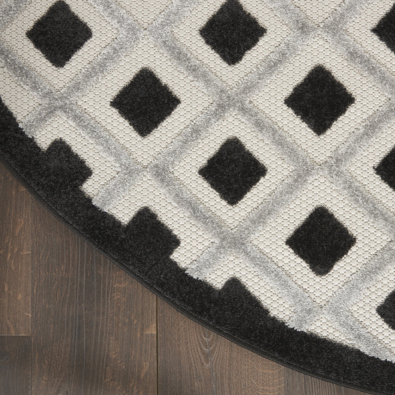 Tapis intérieur / extérieur noir / gris Aeliana, Rond 5 pi 3 po