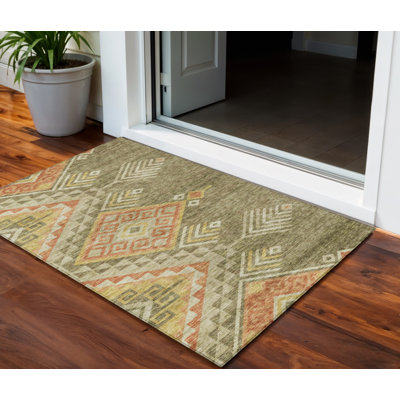 Tapis extérieur lavable 3 pi x 5 pi vert et terre cuite Southwestern