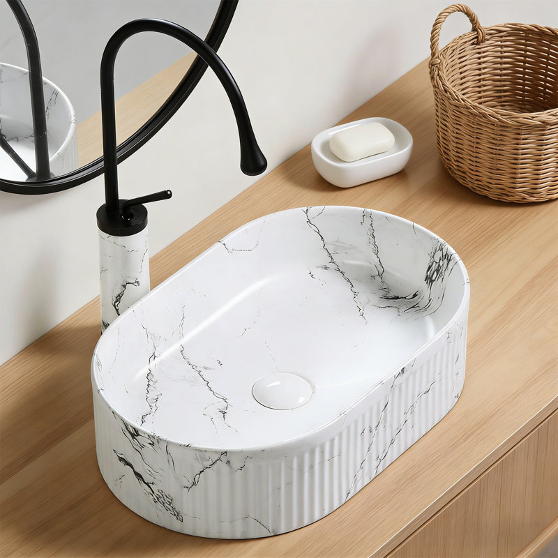 19" Bathroom Vessel Sink With Faucet, Drain Assembly