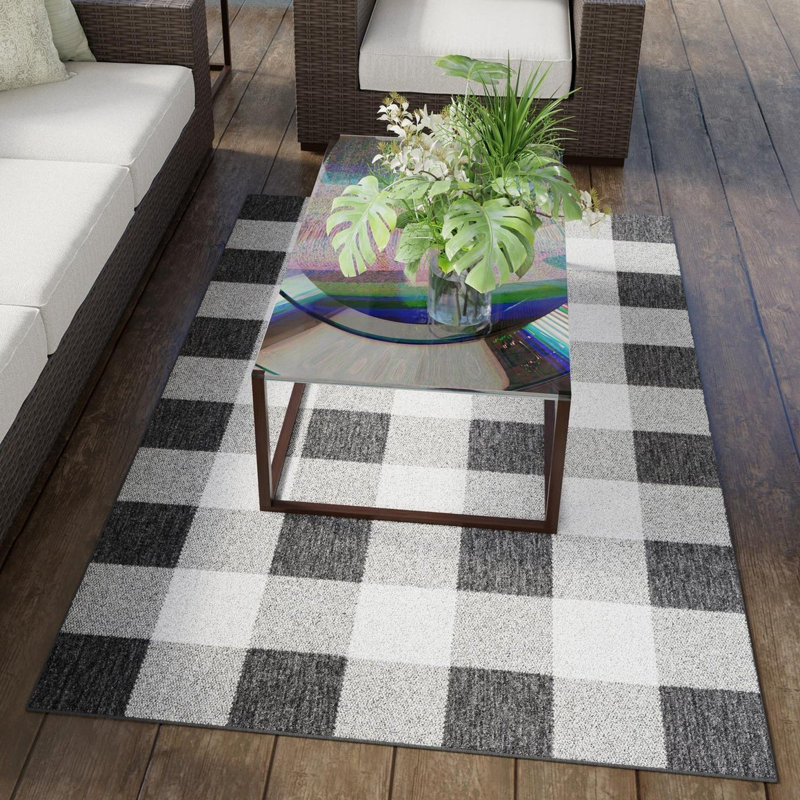 Tapis noir / blanc en polypropylène tissé à la machine Tatasha, Rectangle 2 pi x 3 pi 1 po