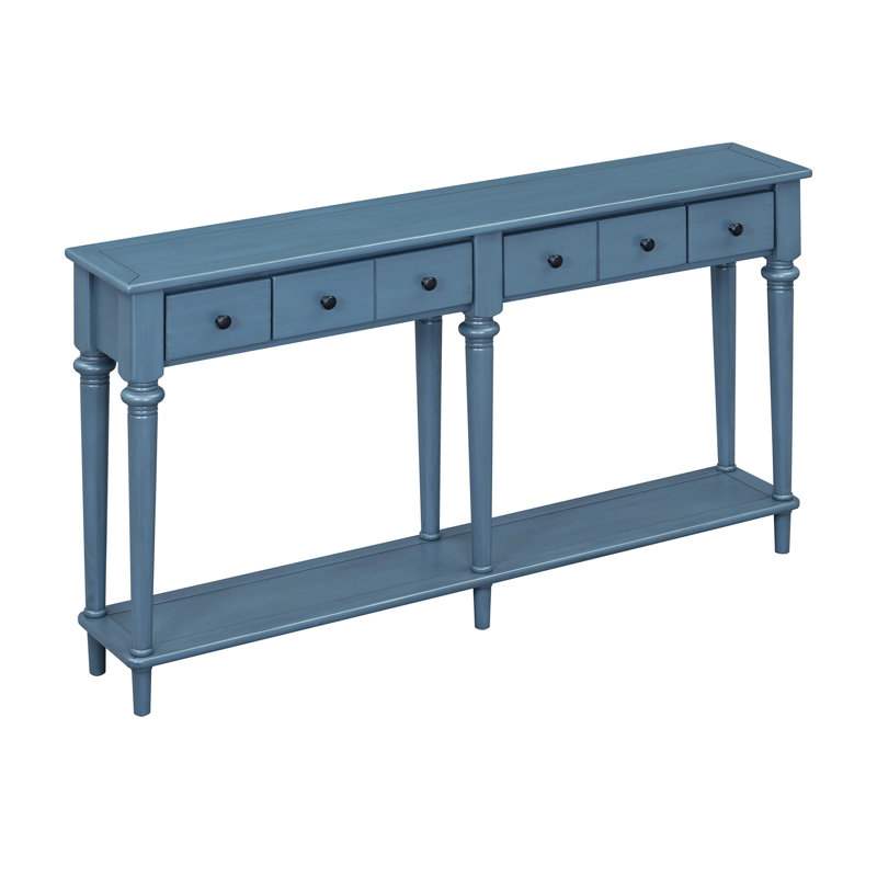 Table d'entrée avec 4 tiroirs, console rétro avec tablette ouverte pour les entrées, les salons et les couloirs (bleu marine)