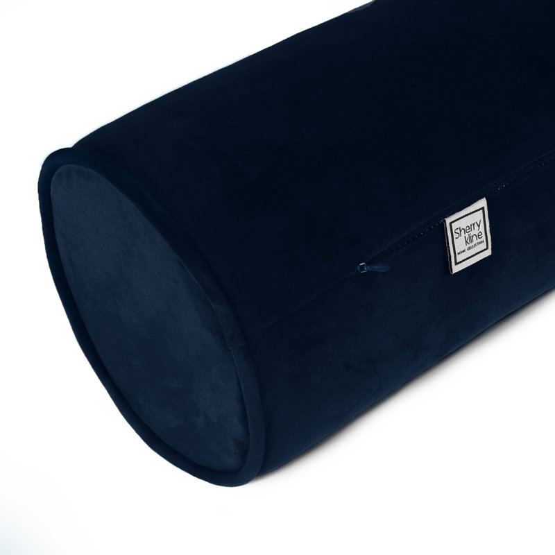 Navy Blue Velvet Neckroll Decorative Pillow Set