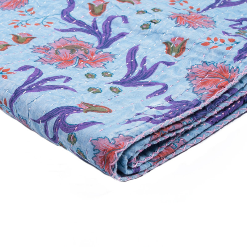 Jeté floral en coton Kantha 50 "X 70" Kantha