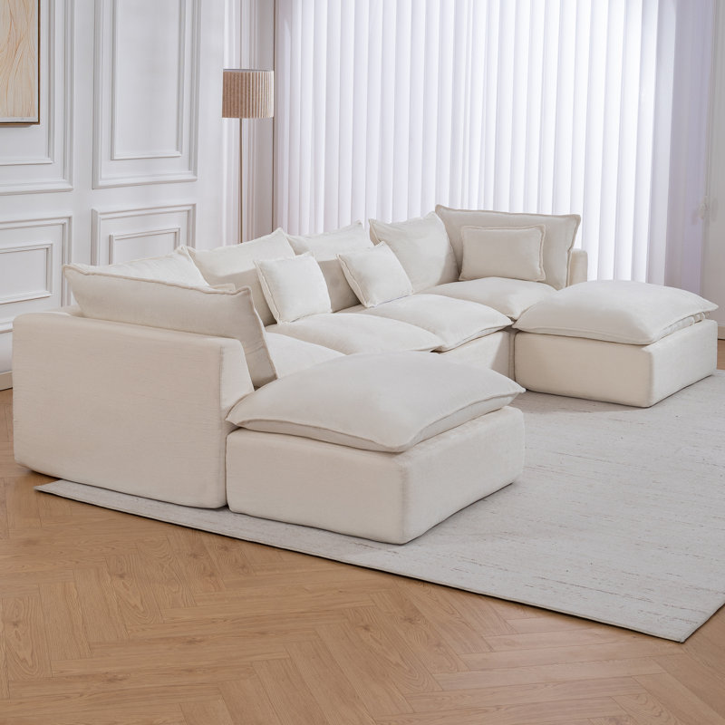 Canapé modulaire en forme de U de Boneless, Velours crème