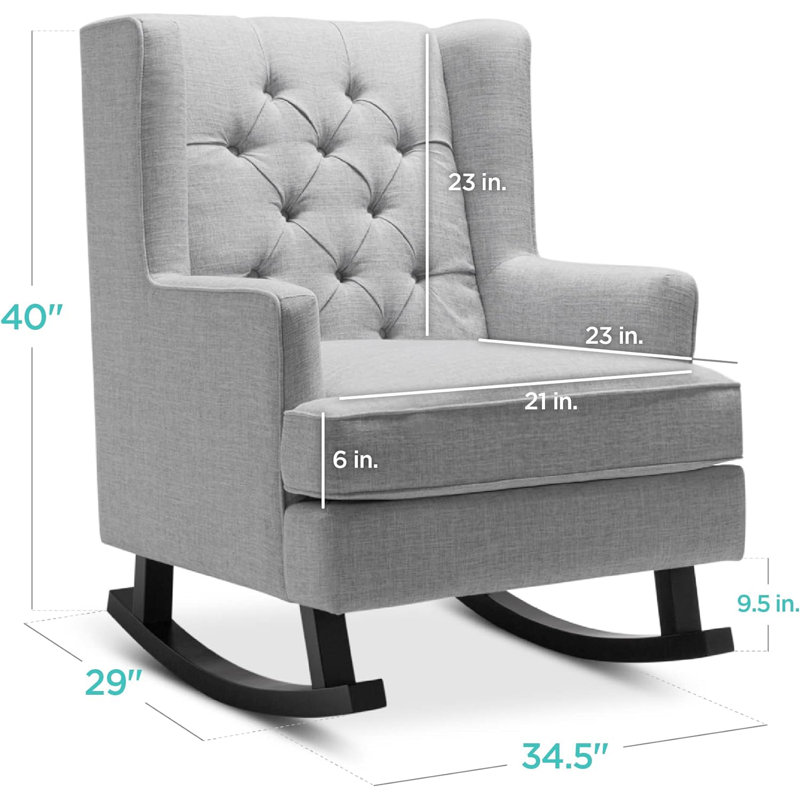 Gray Tufted Upholstered Wingback Rocking Accent Chair with Wood Frame