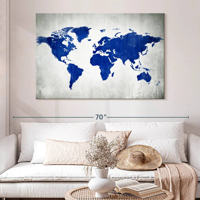 Carte du monde Aliaz en bleu, H 34 po x l 51 po