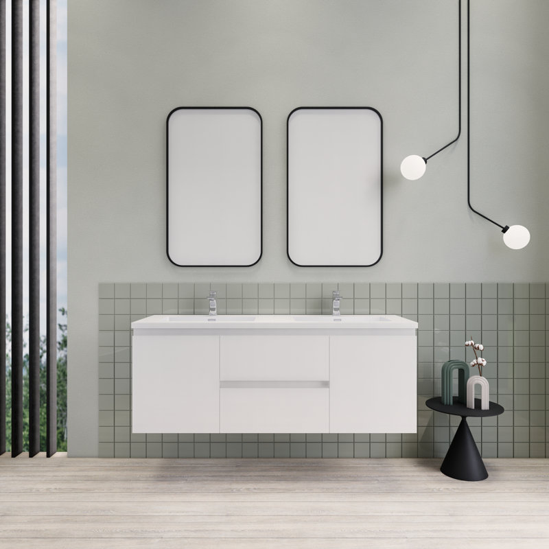 Alcester 59.2'' Double Bathroom Vanity with Resin Top, Gloss White