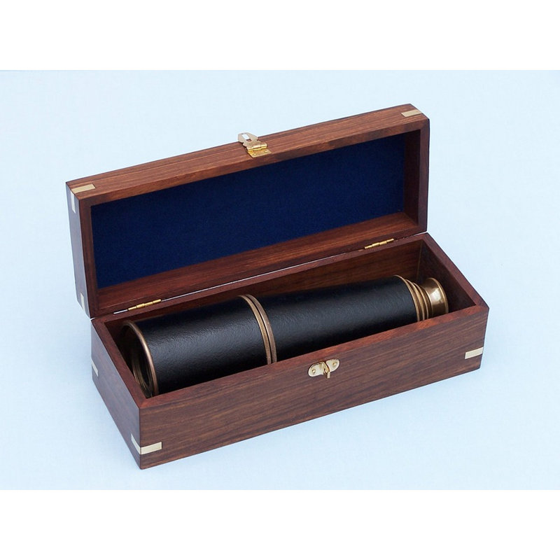 Spyglass en cuir deluxe class Admiral's, Cuivre antique avec boîtier en bois de rose