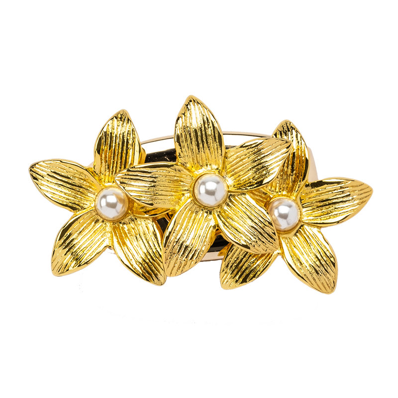 Three Flower Napkin Ring With Pearl Center
