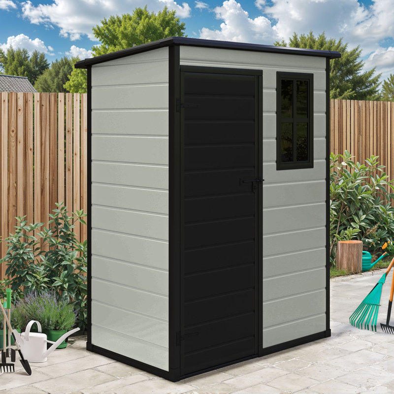 Edrosie Inc L 3 pi. D Remise de rangement en résine avec fenêtre (gris foncé + noir), Gris / Noir