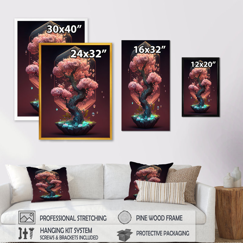 «Hexagon Bonsai Tree II», reproduction sur toile, Impression noire sur toile encadrée, H 32 po x l 16 po x P 1 po