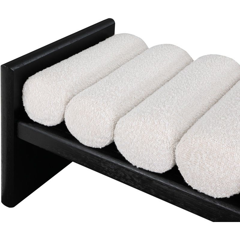 Banc en bois Boucle, H 18 po x l 32 po x P 19 po, Tissu crème bouclé / finition noire