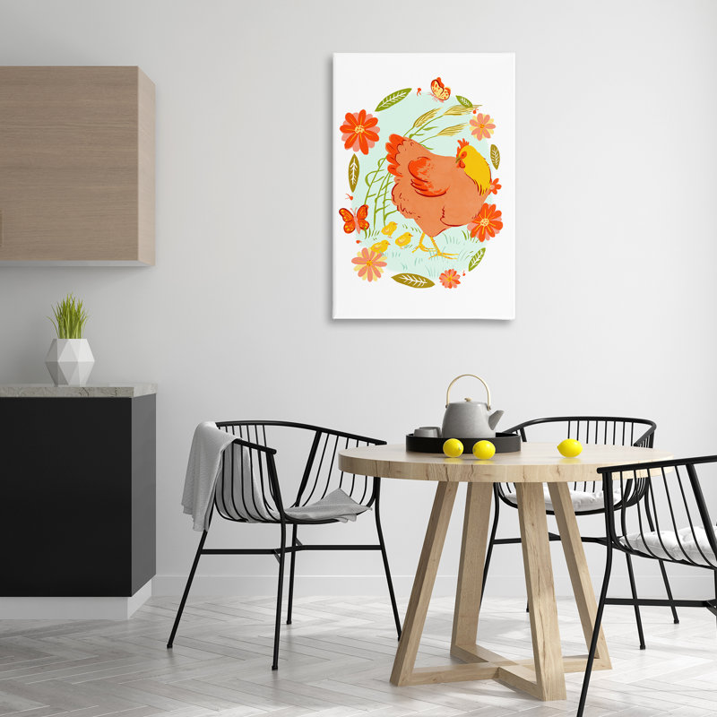 Hen & Chicks, toile circulaire à motif floral par Hannah Moren, H 36 po x l 24 po