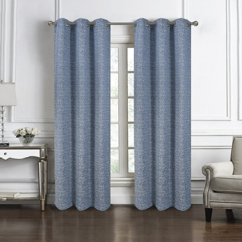 Paire de rideaux en jacquard tissé Aryella, Bleu foncé, 36 po x 84 po, 2