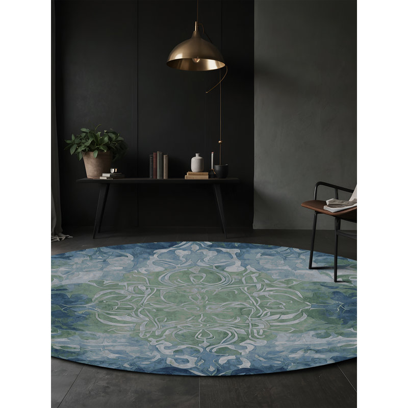 Tapis gris soyeux et moelleux, Rond 8 pi