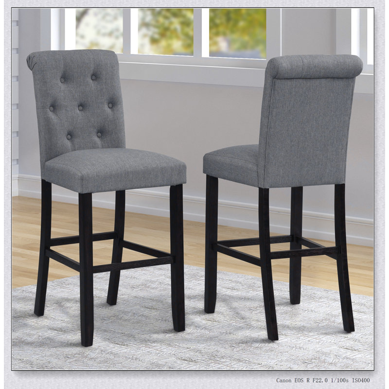 Tabouret de bar en bois massif Leviton, ensemble de 2, Gris