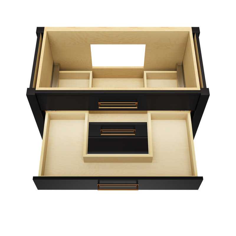Kiawah Three-Drawer Single Bath Vanity, Noir, Satin Gold, 42"