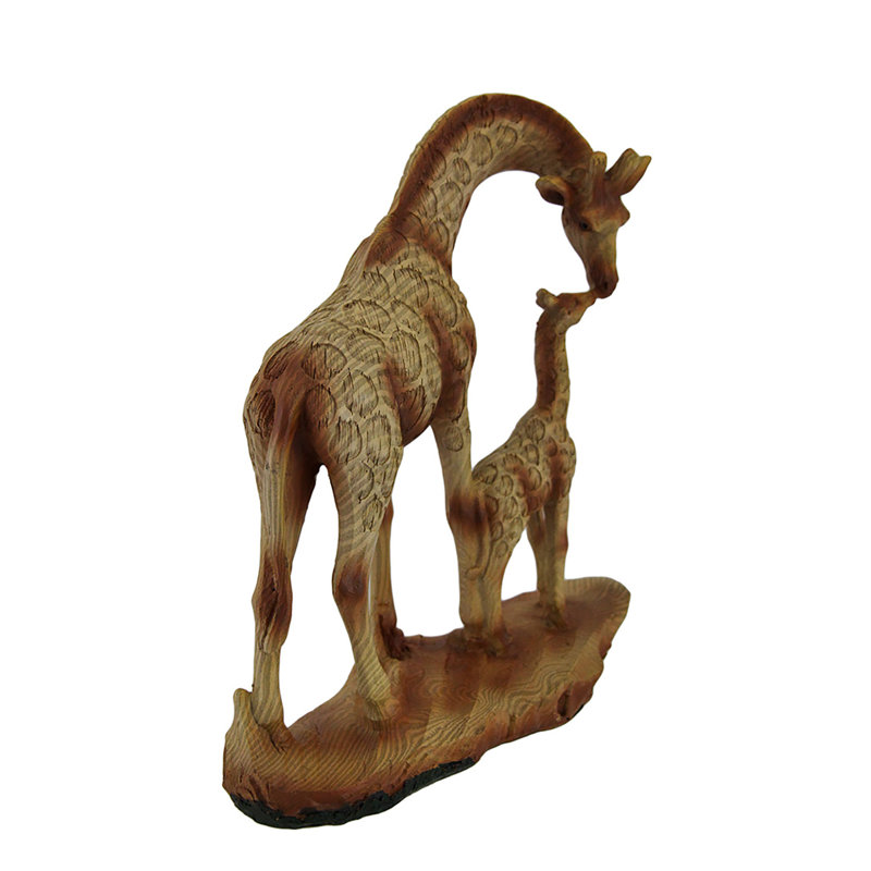 Statue de mère et bébé girafe en résine brun clair peinte à la main par la faune africaine avec finition en faux bois - H 7 po x L 6,5 po x l 2,25 po