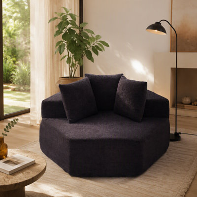 Méridienne simple hexagonale de 54 pouces de style moderne, avec des arrangements polyvalents et une conception modulaire; Ce canapé revêtu de chenille est idéal pour les salons, les salles de jeux, les salons et les chambres à coucher.