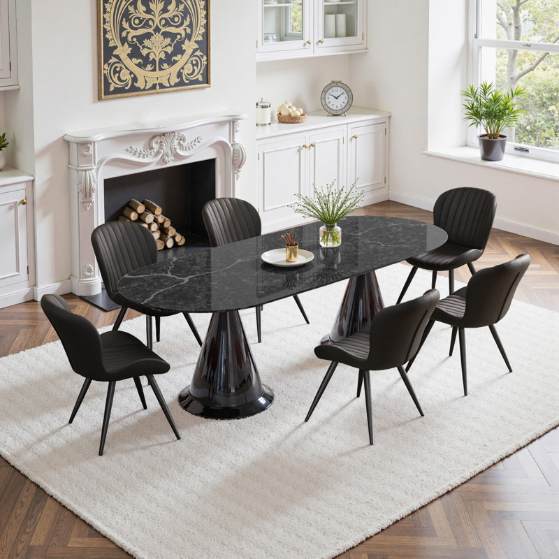 Upholstered Dining Chairs in Scandinavian Style, Black Faux Leather, 4