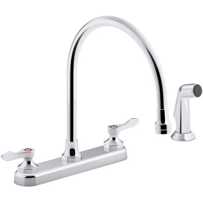Triton Bowe Kitchen Sink Faucet with 9-516 In. Gooseneck Spout, Matching Finish Sidespray, Aerated Flow and Wristblade Handles