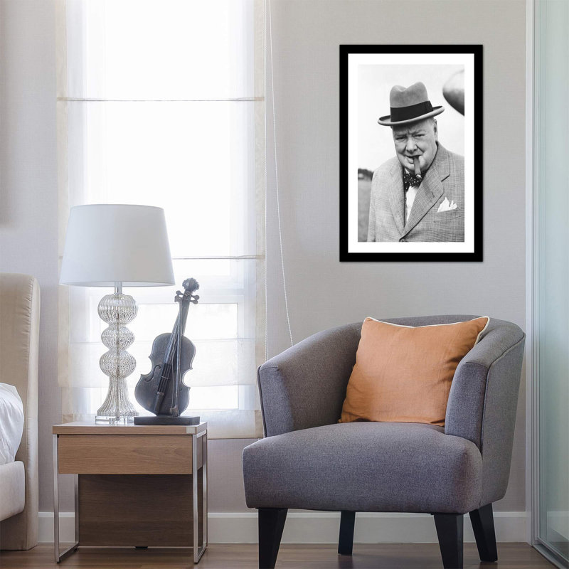 " Winston Churchill Portrait " by Unknown Artist, 24" H x 16" W x 1" D, Black Framed Paper