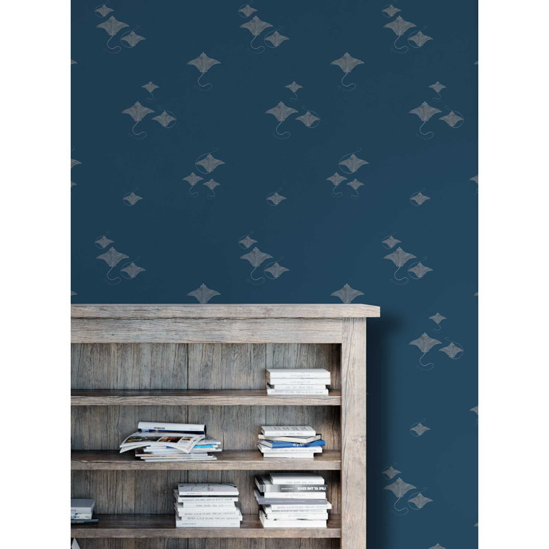Bat Rays 33' L x 20.5" W  Wallpaper Roll, Blue