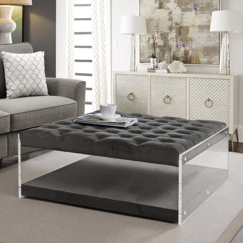 Repose-pieds avec rangement Mote, Velours Gris