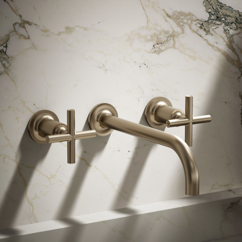 Robinet de salle de bain à montage mural Purist®, Bronze brossé vibrant, Poignées croix
