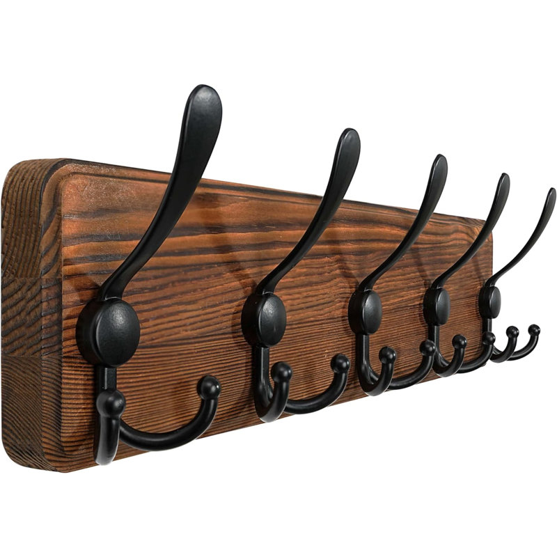 Doyal 5 - Hook Wall Mounted Coat Rack, Brown/Black