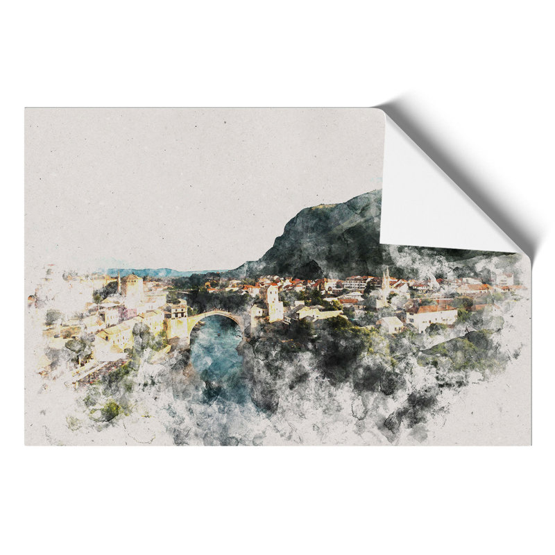 Skyline of Mostar Watercolour - Frameless Print, 59cm H x 84cm W x 0.1cm D