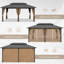  Pavillon de jardin extérieur, pavillon rigide avec toit en acier galvanisé et structure en aluminium, pavillon permanent robuste avec filet et rideaux pour patio, pelouse, terrasse-117164751