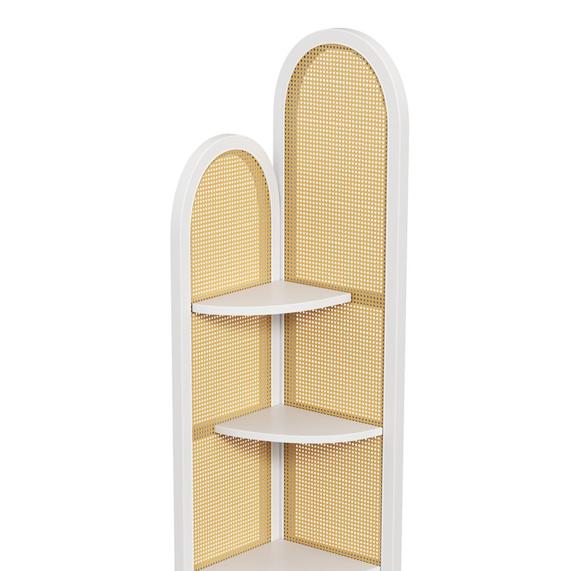Rattan Corner Bookshelf Stand, White