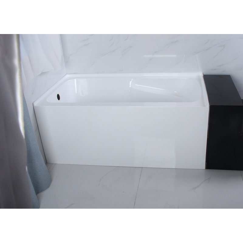 Kingston Brass Aqua Eden Acrylic Rectangular 3-Wall Alcove Tub with Arm Rest and Drain Hole, Left