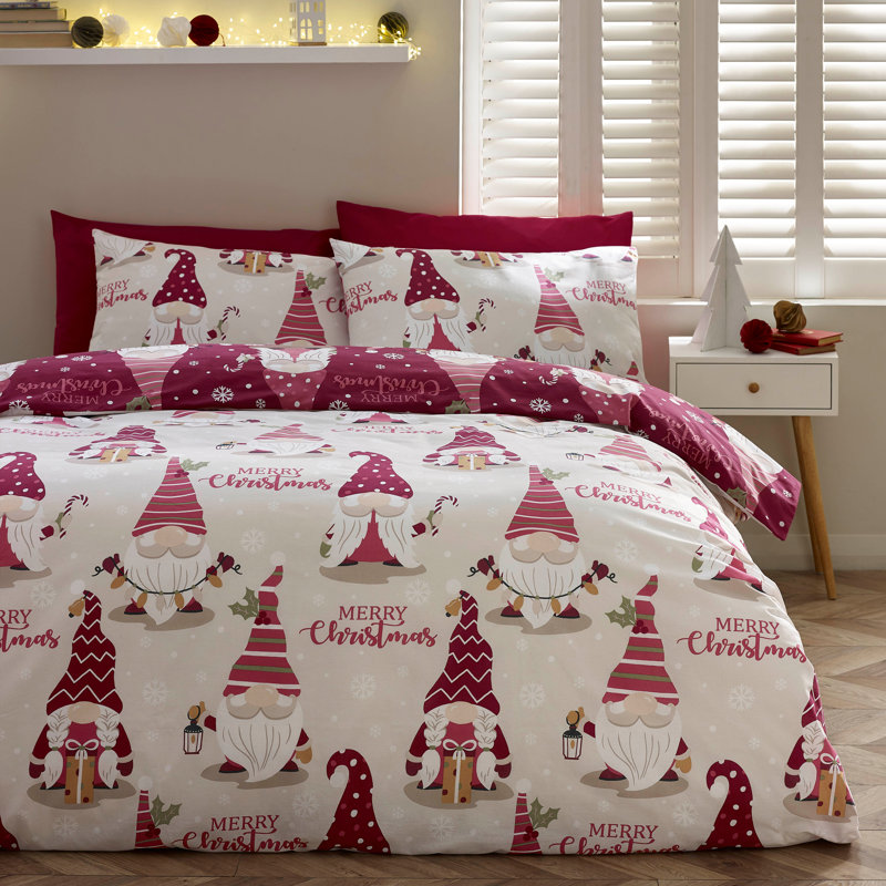 Christmas Gonks Reversible Duvet Cover Set, King Size Bed (230 x 220 cm)