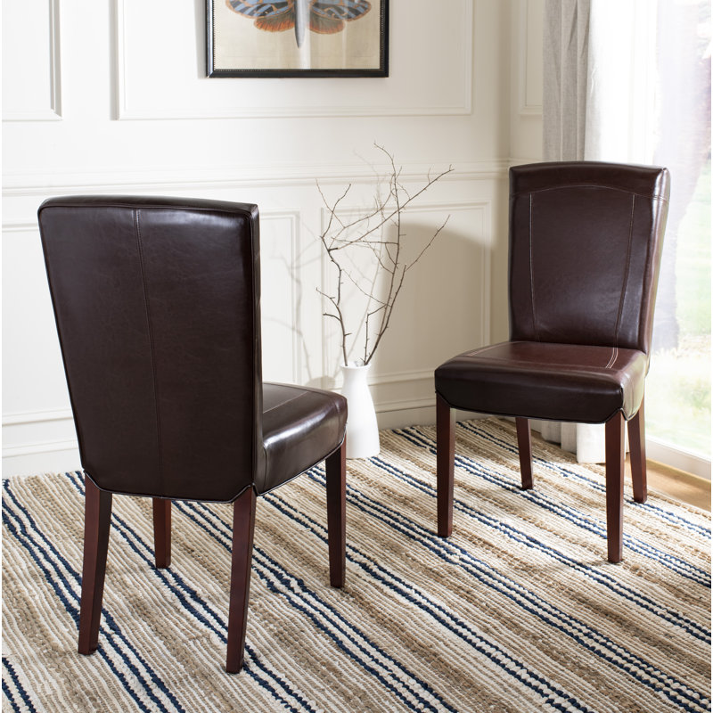 Ken 19.9'' H Leather Upholstered Side Chair, Dark Brown