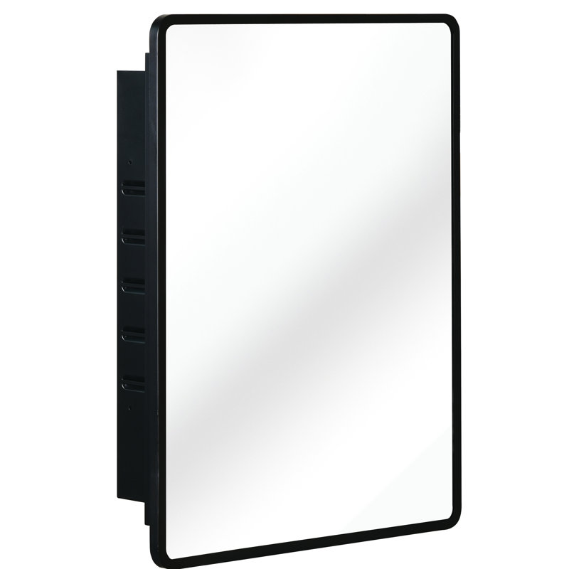 Armoire à miroir 24 po x 30 po avec cadre en métal - Support mural de salle de bain ou 3 tablettes réglables encastrées, cadre d'attraction en verre trempé et rangement optionnel