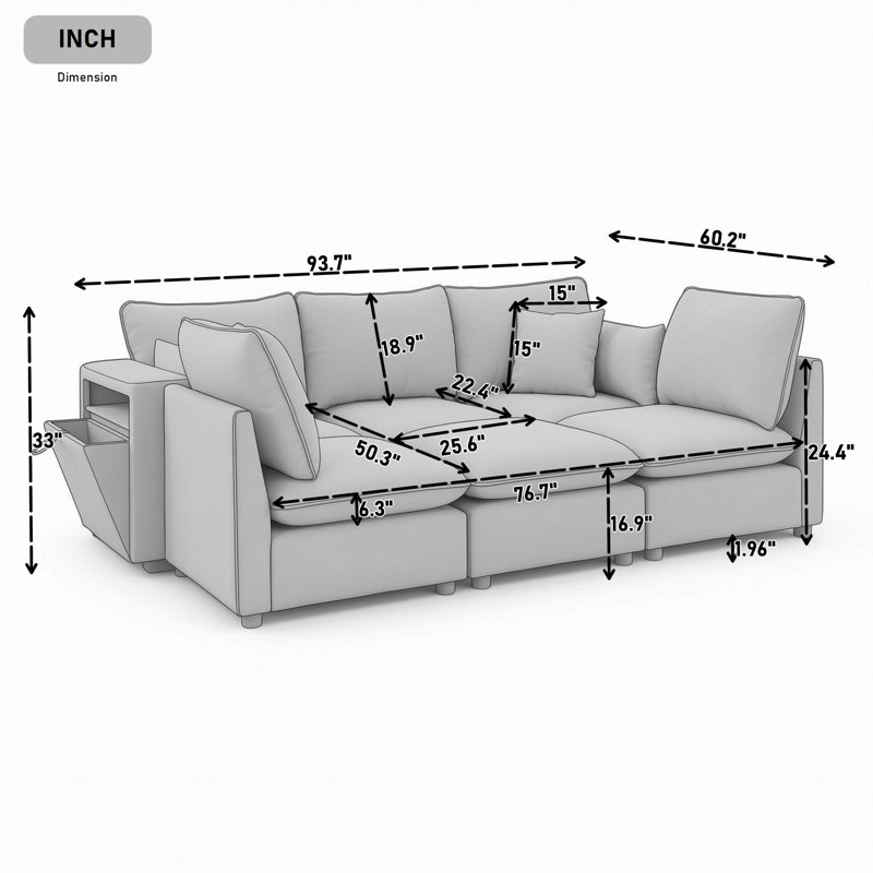 Canapé modulaire avec accoudoirs de rangement, ports USB et repose-pieds, Vert