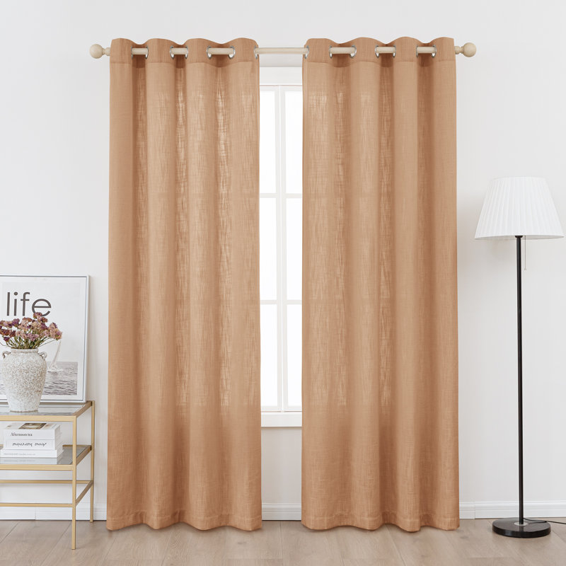 Kambi Linen Blend Semi-Sheer Curtain Panel Pair, Orange Copper, 52" W x 84" L