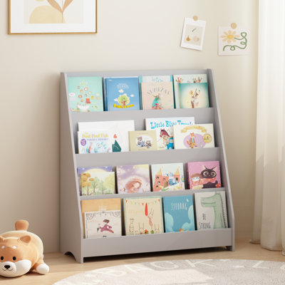 Bibliothèque pour enfants à 4 niveaux, tablettes pour livres pour tout-petits, aide à garder les chambres à coucher, les salles de jeux et les salles de classe organisées, panneau de fibres à densité moyenne