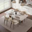 Table de salle à manger de 63 po en marbre moderne pour 4 à 6 personnes, plateau rectangulaire en faux marbre avec pieds en bois massif et base en métal en forme de U, table de salle à manger et de cuisine de luxe